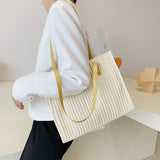 Solid Color Vertical Stripes Pleated Shoulder Bag