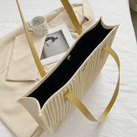 Solid Color Vertical Stripes Pleated Shoulder Bag