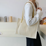 Solid Color Vertical Stripes Pleated Shoulder Bag