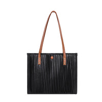 Solid Color Vertical Stripes Pleated Shoulder Bag